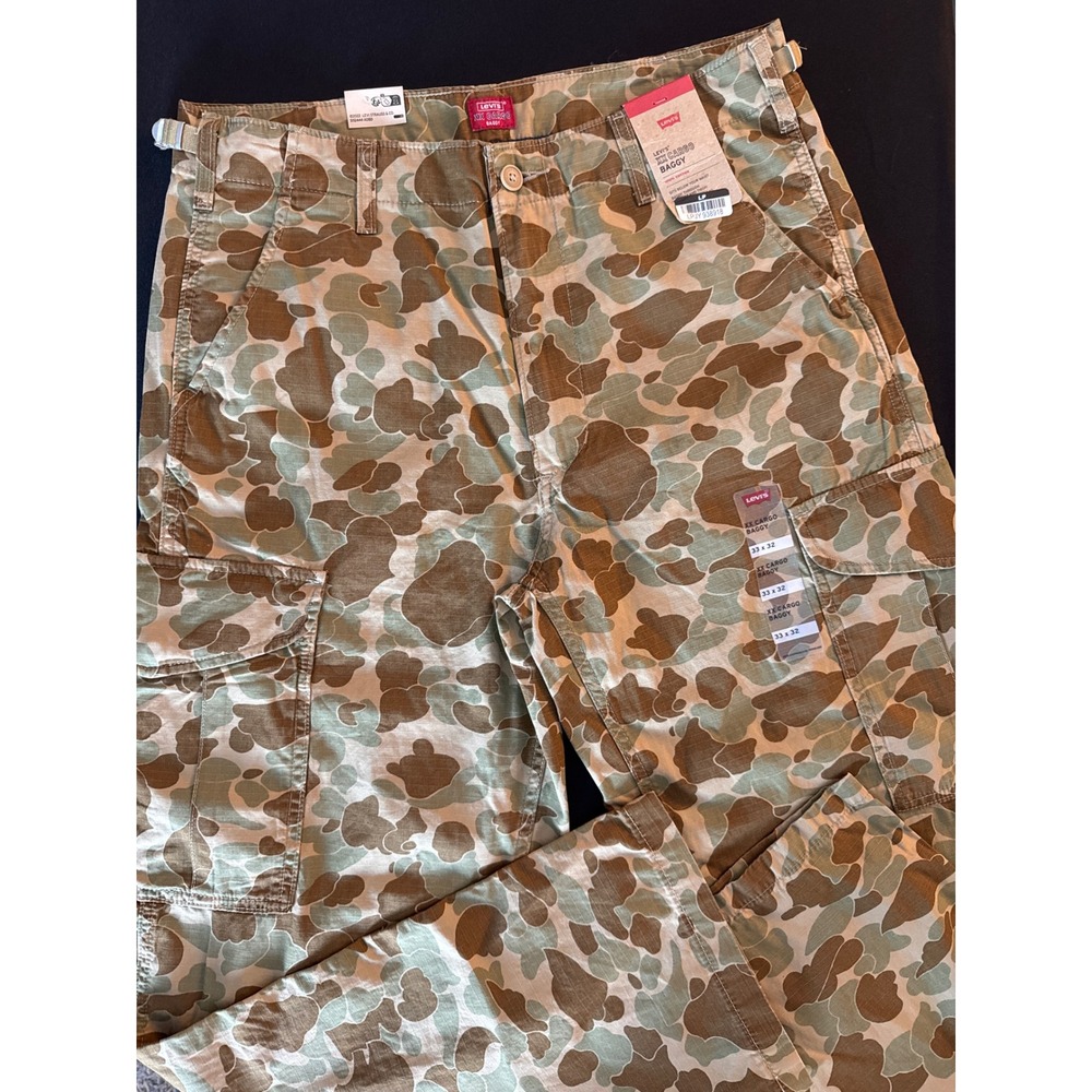 Levis XX Cargo Baggy Pants Mens 33x32 Frog Skin Camo Ripstop Cotton Utility New - Picture 1 of 16